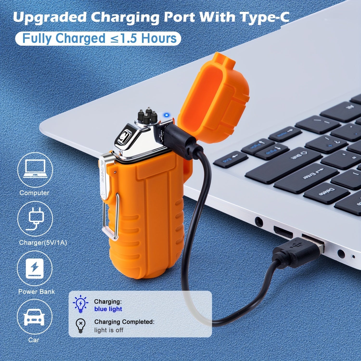 USB C Rechargeable Lighter with Flashlight Dual Arc Plasma Lighter Electronic Windproof Lighter Camping Survival Lighter (Orange) My Store