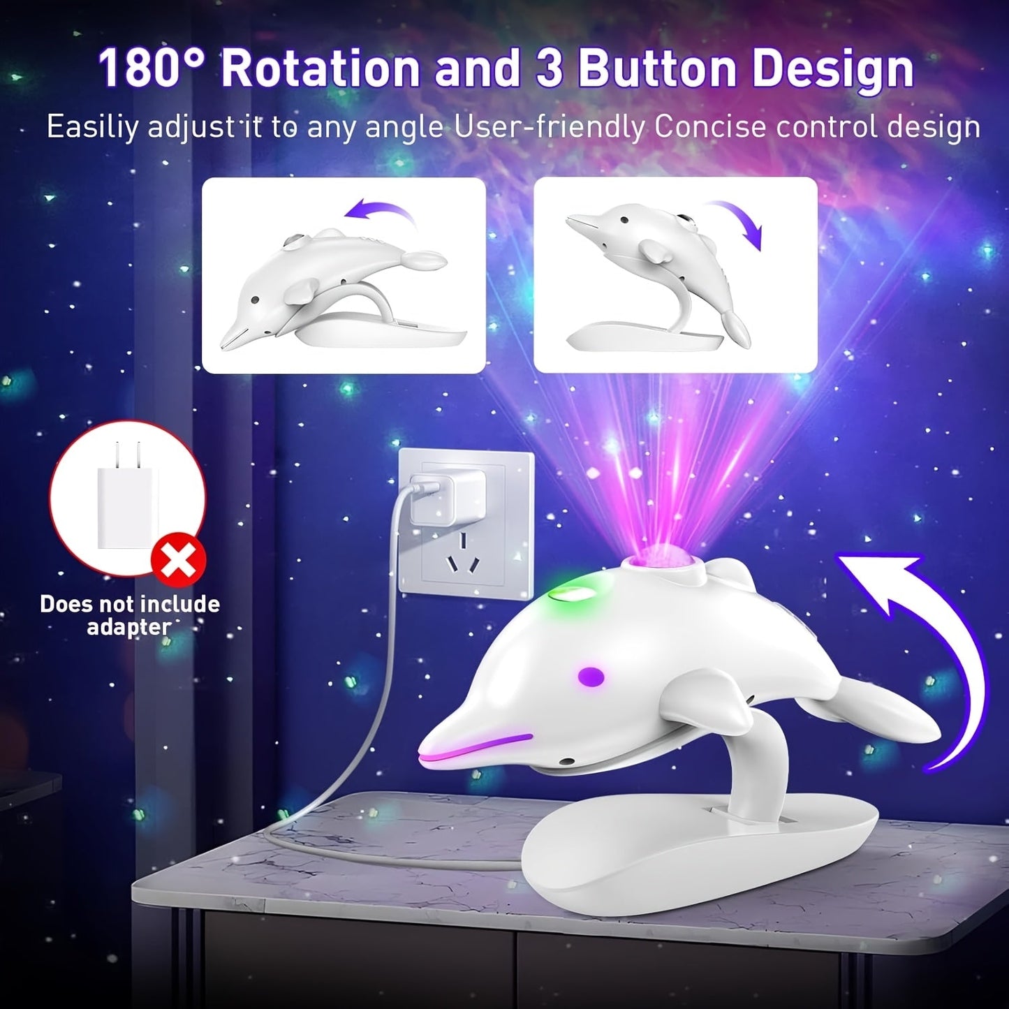 1pc Dolphin Galaxy Projection Lamp – USB Powered Starry Sky Light with Remote Control, 7 Adjustable Nebula Modes for Room Decoration My Store