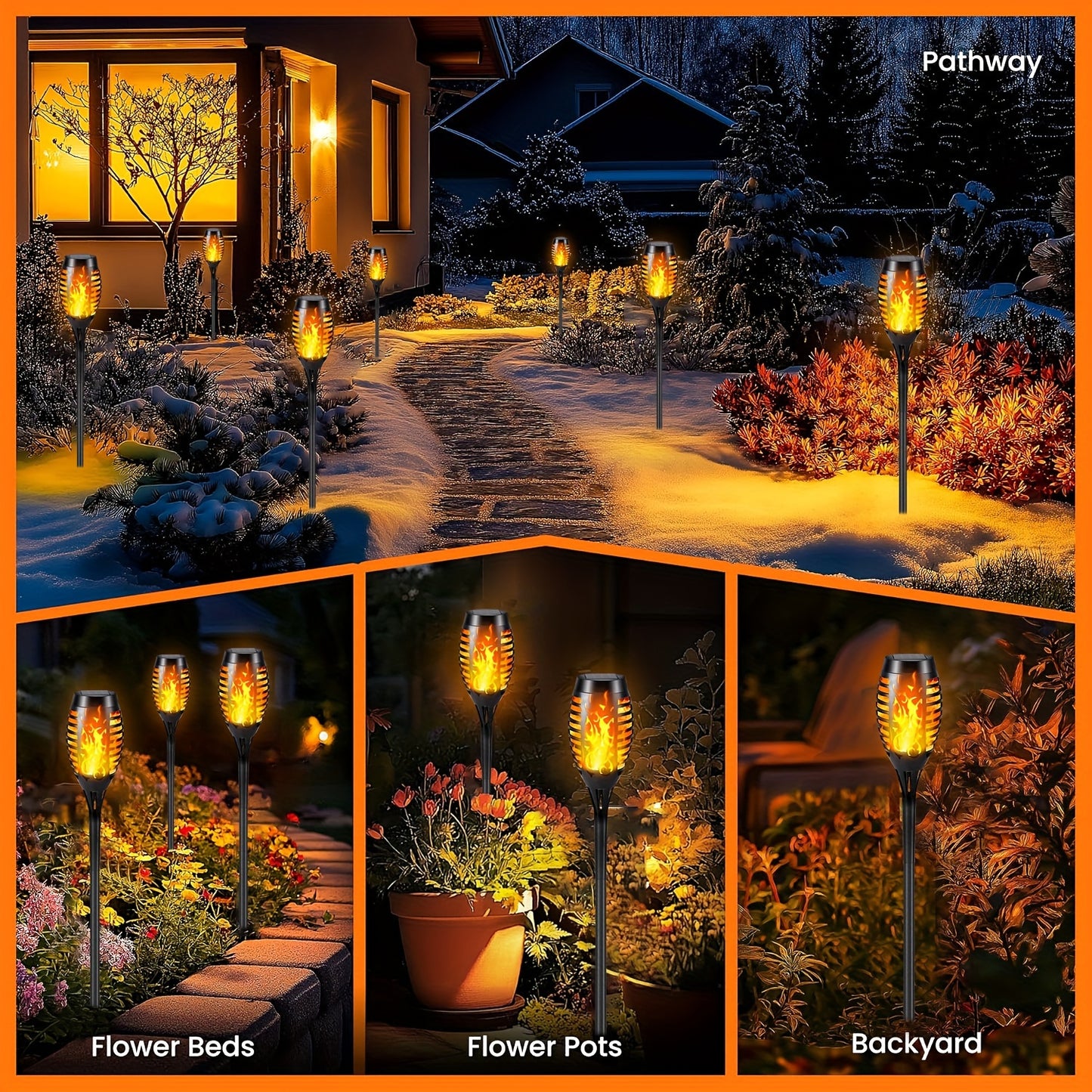 4/8/12pcs Solar Powered Flickering Flame Garden Lights – Torch Style Outdoor LED Landscape Lighting with Auto On/Off – 600mAh Solar Battery – YG488188