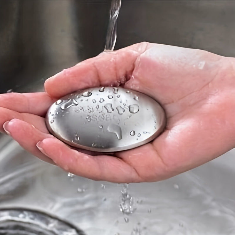 Stainless Steel Soap Bar – 1pc Oval Hand Soap for Garlic & Fish Odor Removal, Home Essential