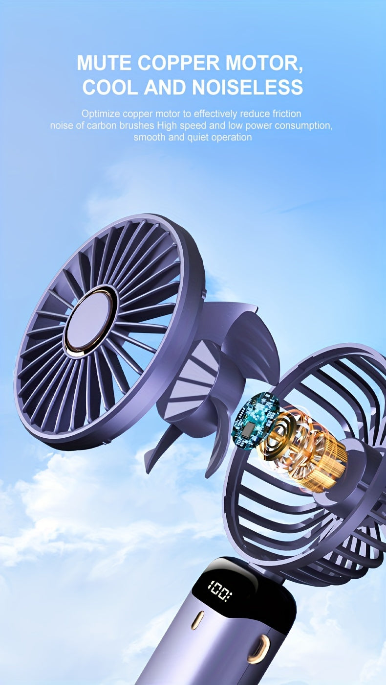 Compact USB Rechargeable Handheld Fan with Adjustable 90° Angle, Digital Display, Aromatherapy Holder, and Sleek Design – Portable Desktop Fan for Men, Women & Students (Purple & Blue/Black) My Store