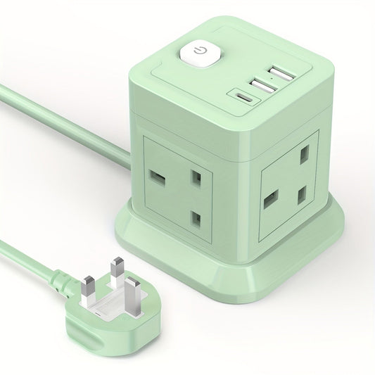 UK 7-in-1 Cubic Power Strip, 1.5M Extension Cable, With Power Switch, 4 AC Outlets And 3 USB Ports, 5-side Charging Non Blocking Design, Compact Size For Home, Office My Store