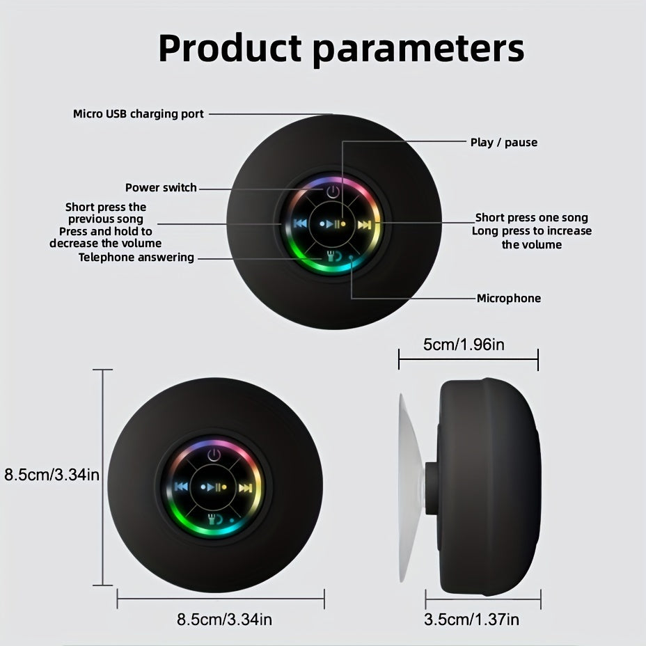 Portable Waterproof Wireless Speaker with Suction Cup - USB Rechargeable, 2-Hour Playtime, Perfect for Parties, Travel & Outdoor Fun! My Store