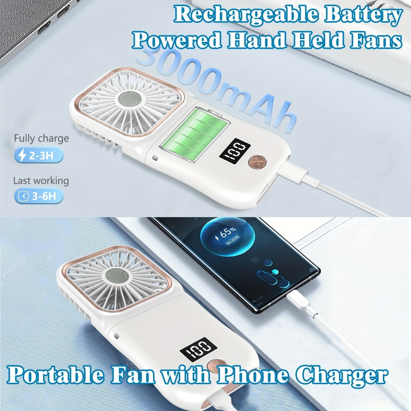 Portable Handheld Mini Fan with Digital Display - Ultra-Thin Folding Neck Fan, USB Rechargeable 3000mAh Battery, 180° Adjustable, 3-Speed, Perfect for Personal Cooling, Travel & Sports My Store