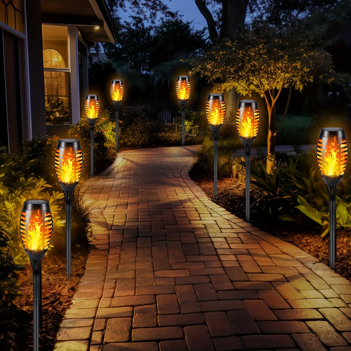 4/8/12pcs Solar Powered Flickering Flame Garden Lights – Torch Style Outdoor LED Landscape Lighting with Auto On/Off – 600mAh Solar Battery – YG488188