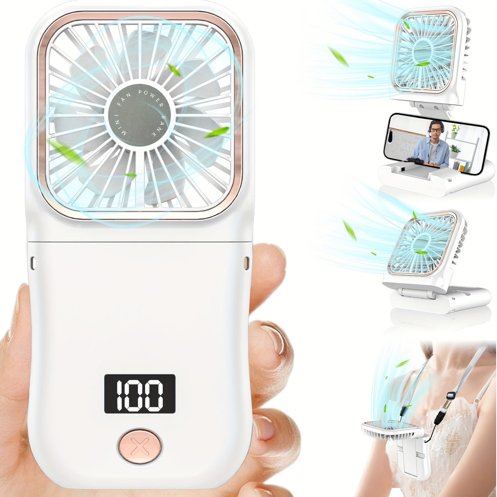 Portable Handheld Mini Fan with Digital Display - Ultra-Thin Folding Neck Fan, USB Rechargeable 3000mAh Battery, 180° Adjustable, 3-Speed, Perfect for Personal Cooling, Travel & Sports My Store