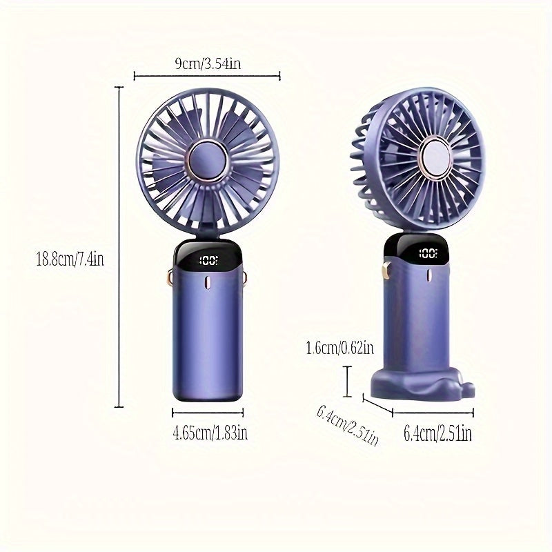 Compact USB Rechargeable Handheld Fan with Adjustable 90° Angle, Digital Display, Aromatherapy Holder, and Sleek Design – Portable Desktop Fan for Men, Women & Students (Purple & Blue/Black) My Store