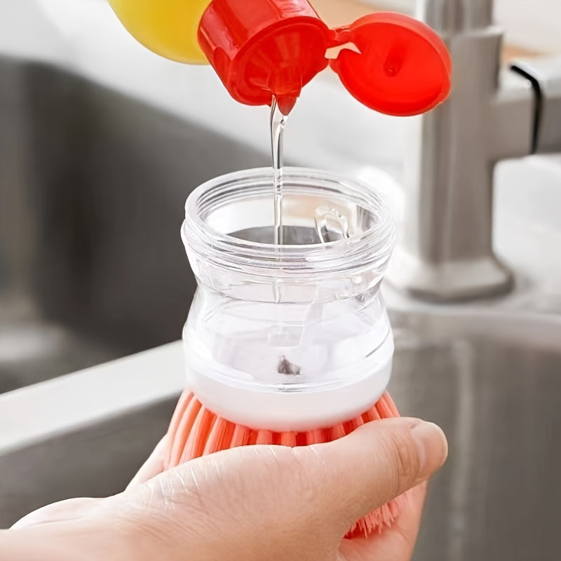 1pc, Kitchen Dishwashing Brush, Pot Washing Brush, Press Out Liquid, Handheld Cleaning Brush, Multifunctional Cleaning Brush, Cleaning Supplies, Cleaning Tool