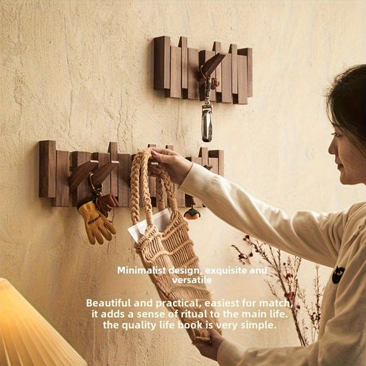 Boho Wooden Wall Hooks – 6pc Foldable Piano Key Hanger for Jewellery & Hats
