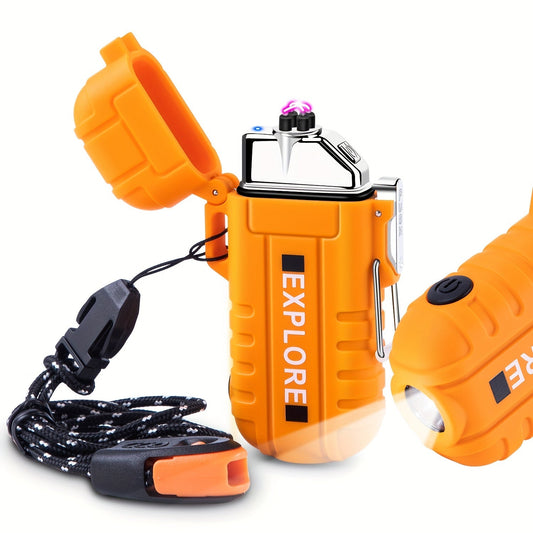 USB C Rechargeable Lighter with Flashlight Dual Arc Plasma Lighter Electronic Windproof Lighter Camping Survival Lighter (Orange) My Store