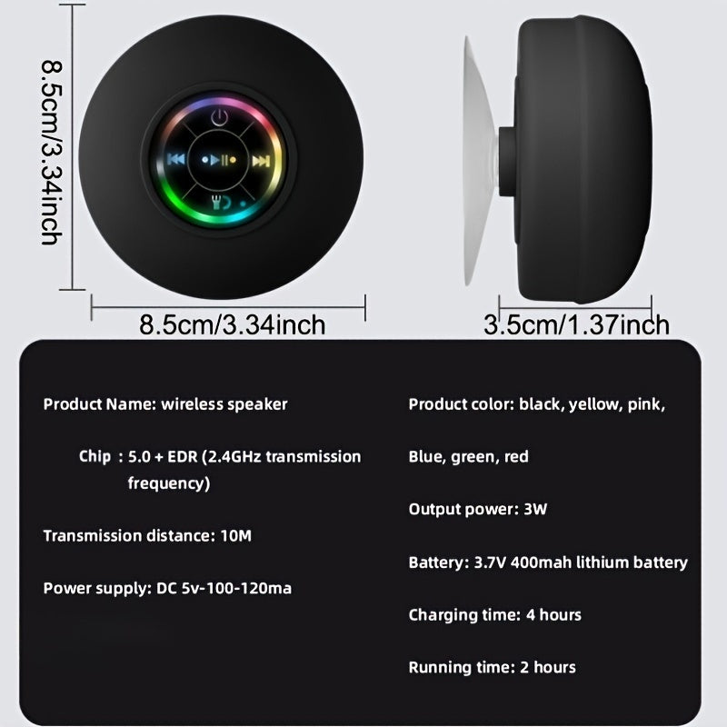 Portable Waterproof Wireless Speaker with Suction Cup - USB Rechargeable, 2-Hour Playtime, Perfect for Parties, Travel & Outdoor Fun! My Store
