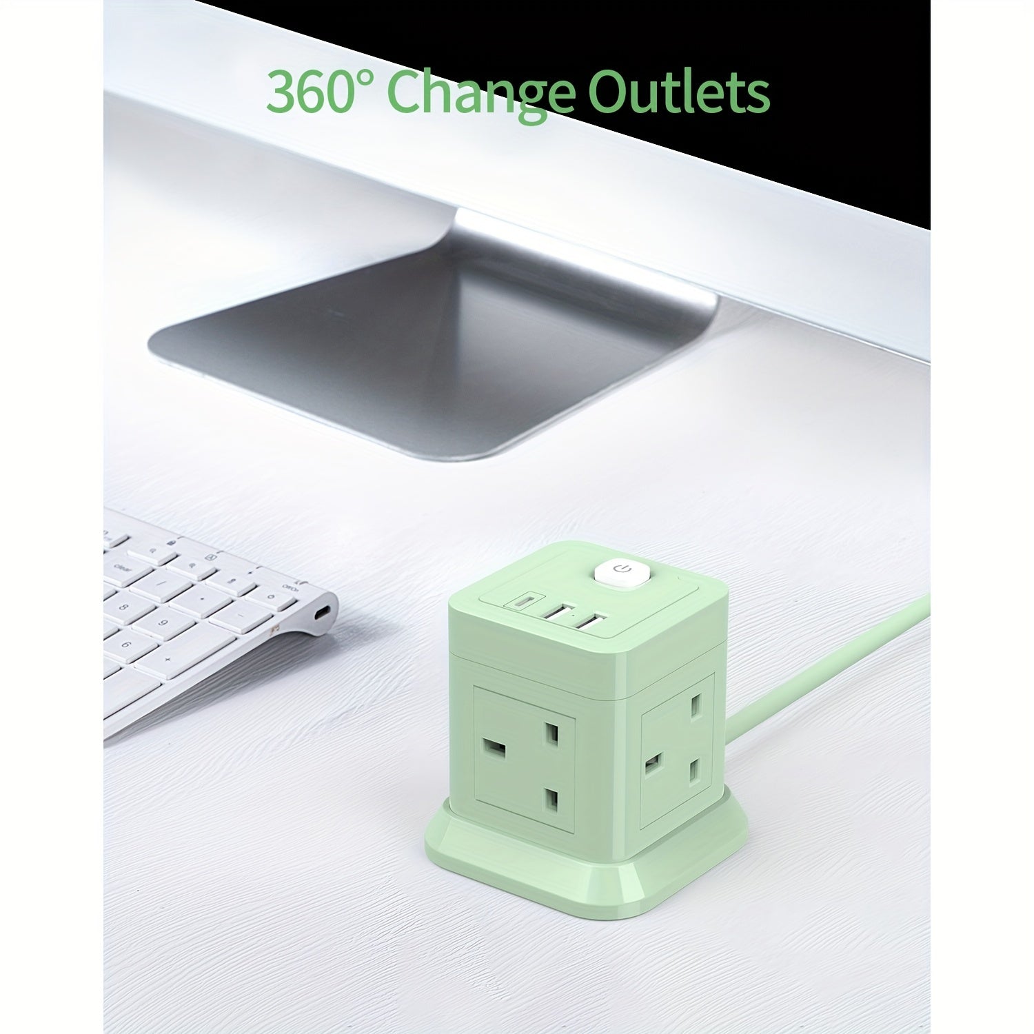 UK 7-in-1 Cubic Power Strip, 1.5M Extension Cable, With Power Switch, 4 AC Outlets And 3 USB Ports, 5-side Charging Non Blocking Design, Compact Size For Home, Office My Store