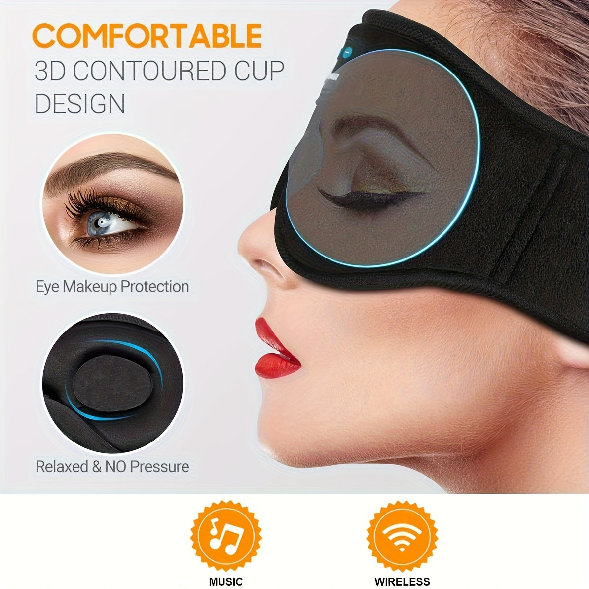 3D Wireless Sleep Mask with 5.2 Bluetooth Earphones – Type-C Charging Wireless Music Eye Mask for Men & Women