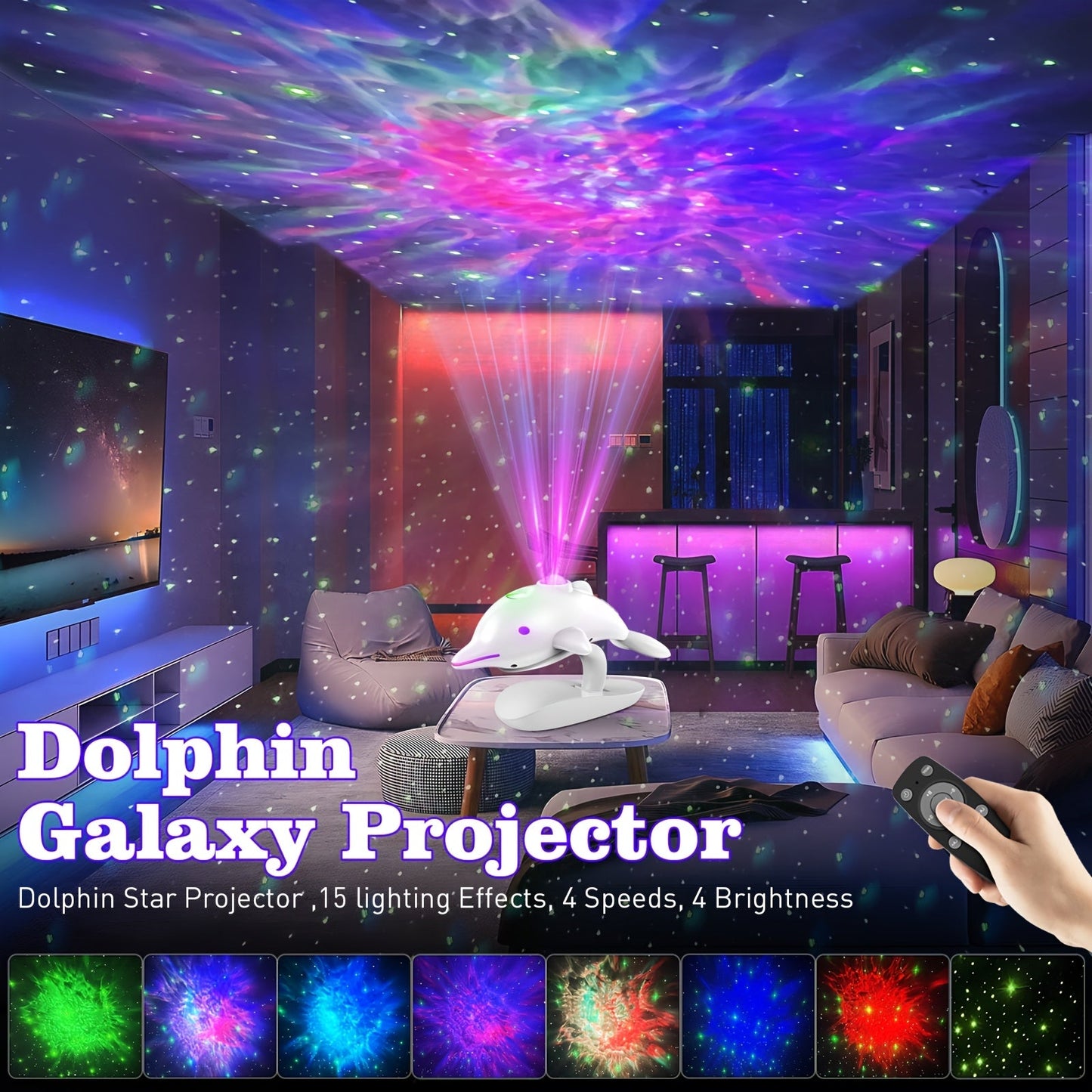 1pc Dolphin Galaxy Projection Lamp – USB Powered Starry Sky Light with Remote Control, 7 Adjustable Nebula Modes for Room Decoration My Store