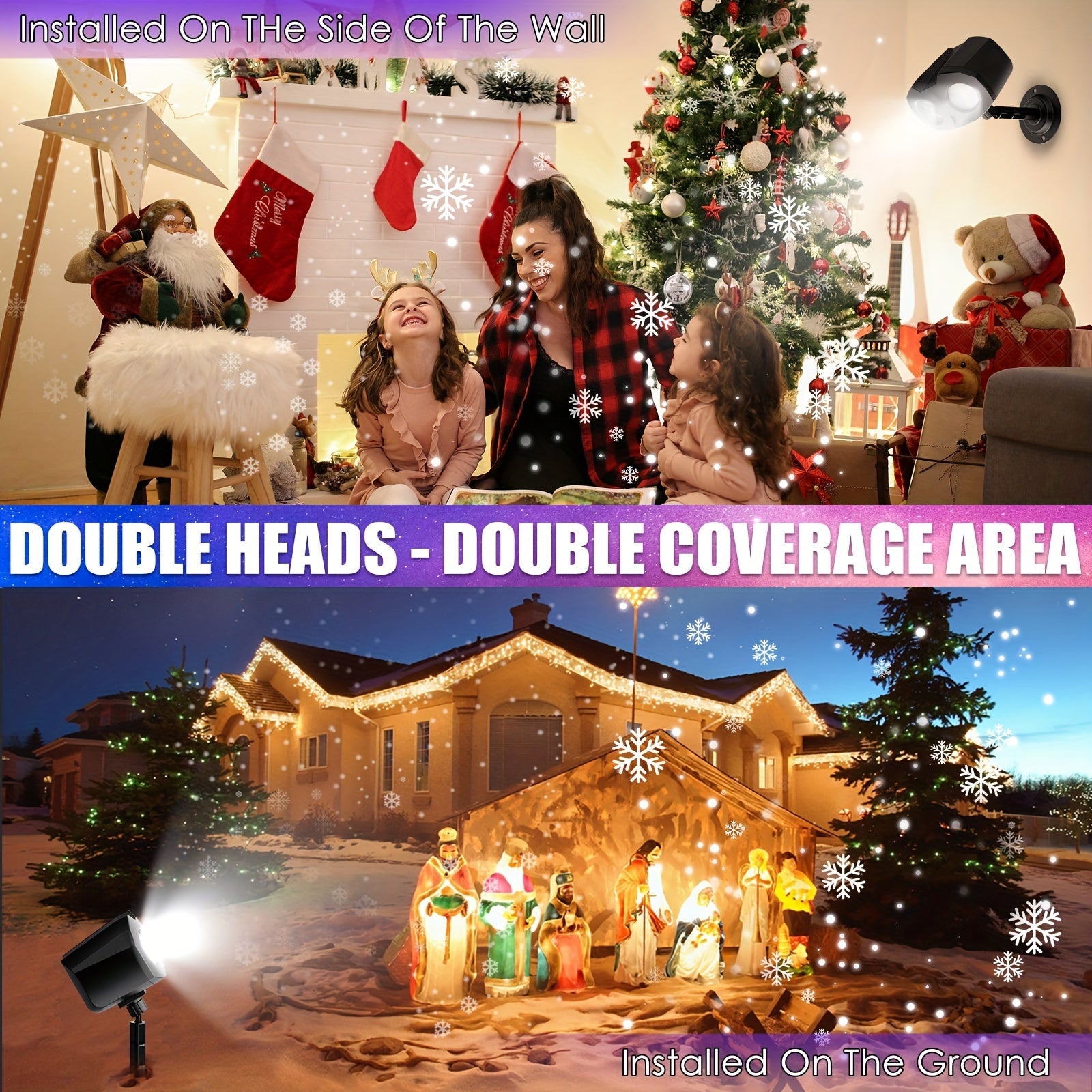 Dual-Head Rotating Snowflake Projection LED Lights – Bright Outdoor Christmas Decor with Remote Control & Power Cable. My Store