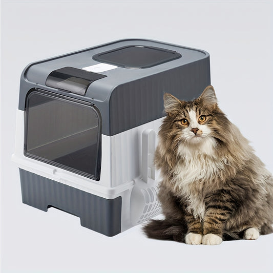 Extra Large Enclosed Cat Litter Box with Removable Tray – Odor Control Durable Plastic Litter Box for Multi-Cat Homes – Gray & Black (35x48x36cm) – DC2205520