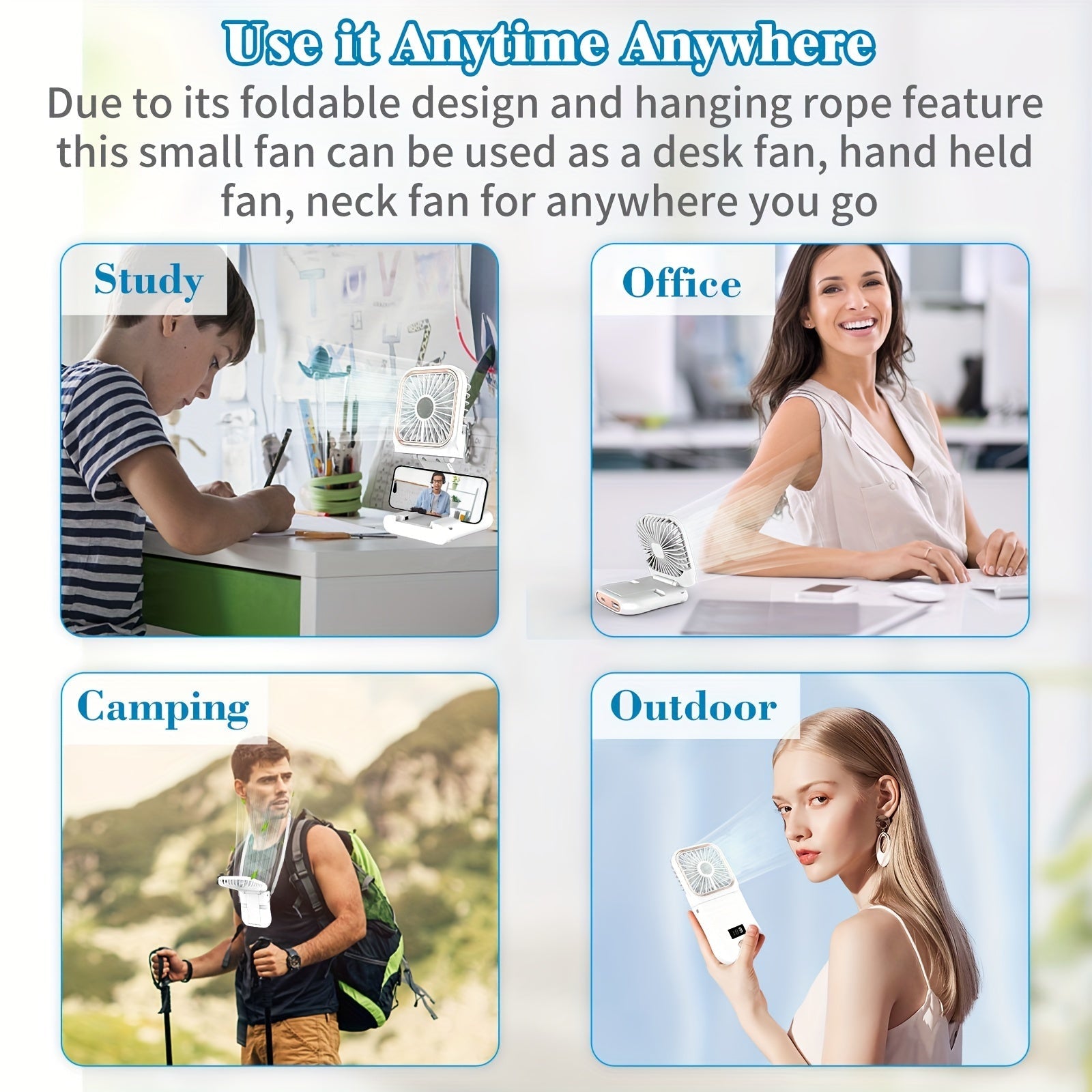 Portable Handheld Mini Fan with Digital Display - Ultra-Thin Folding Neck Fan, USB Rechargeable 3000mAh Battery, 180° Adjustable, 3-Speed, Perfect for Personal Cooling, Travel & Sports My Store