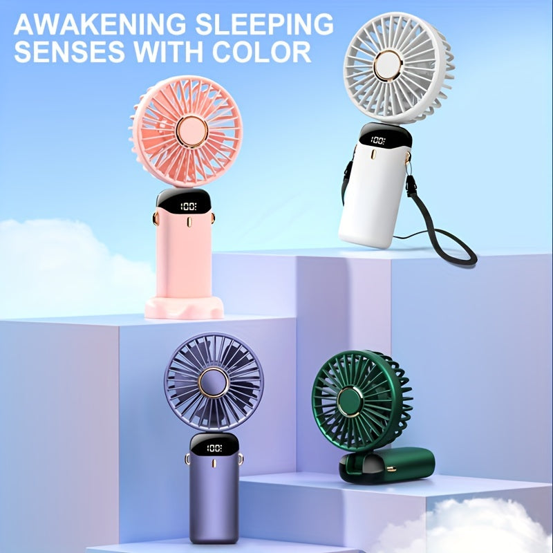 Compact USB Rechargeable Handheld Fan with Adjustable 90° Angle, Digital Display, Aromatherapy Holder, and Sleek Design – Portable Desktop Fan for Men, Women & Students (Purple & Blue/Black) My Store
