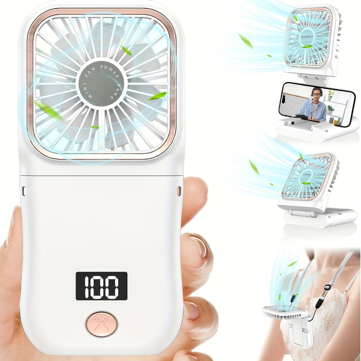 Portable Handheld Mini Fan with Digital Display - Ultra-Thin Folding Neck Fan, USB Rechargeable 3000mAh Battery, 180° Adjustable, 3-Speed, Perfect for Personal Cooling, Travel & Sports My Store