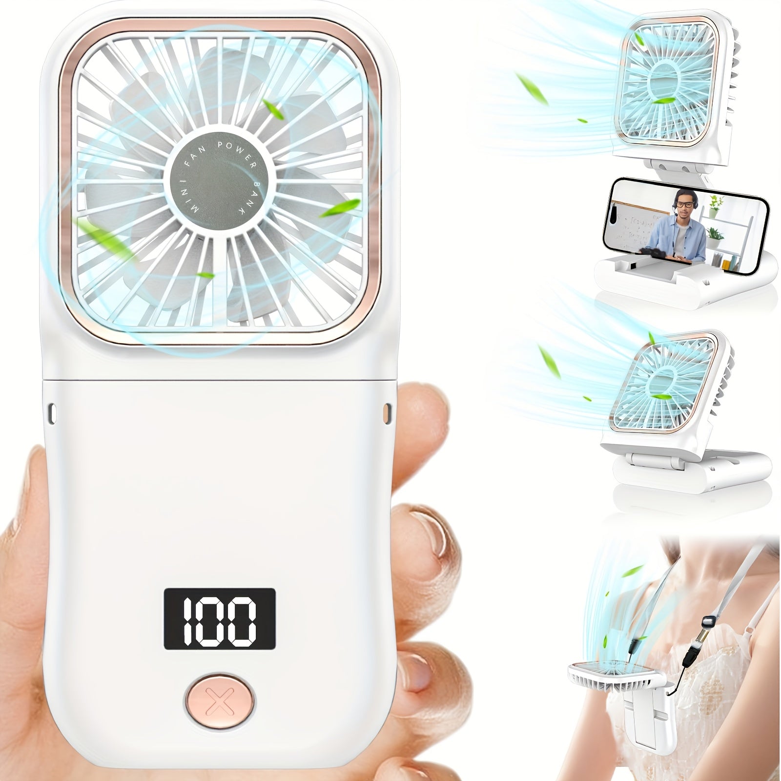 Portable Handheld Mini Fan with Digital Display - Ultra-Thin Folding Neck Fan, USB Rechargeable 3000mAh Battery, 180° Adjustable, 3-Speed, Perfect for Personal Cooling, Travel & Sports My Store