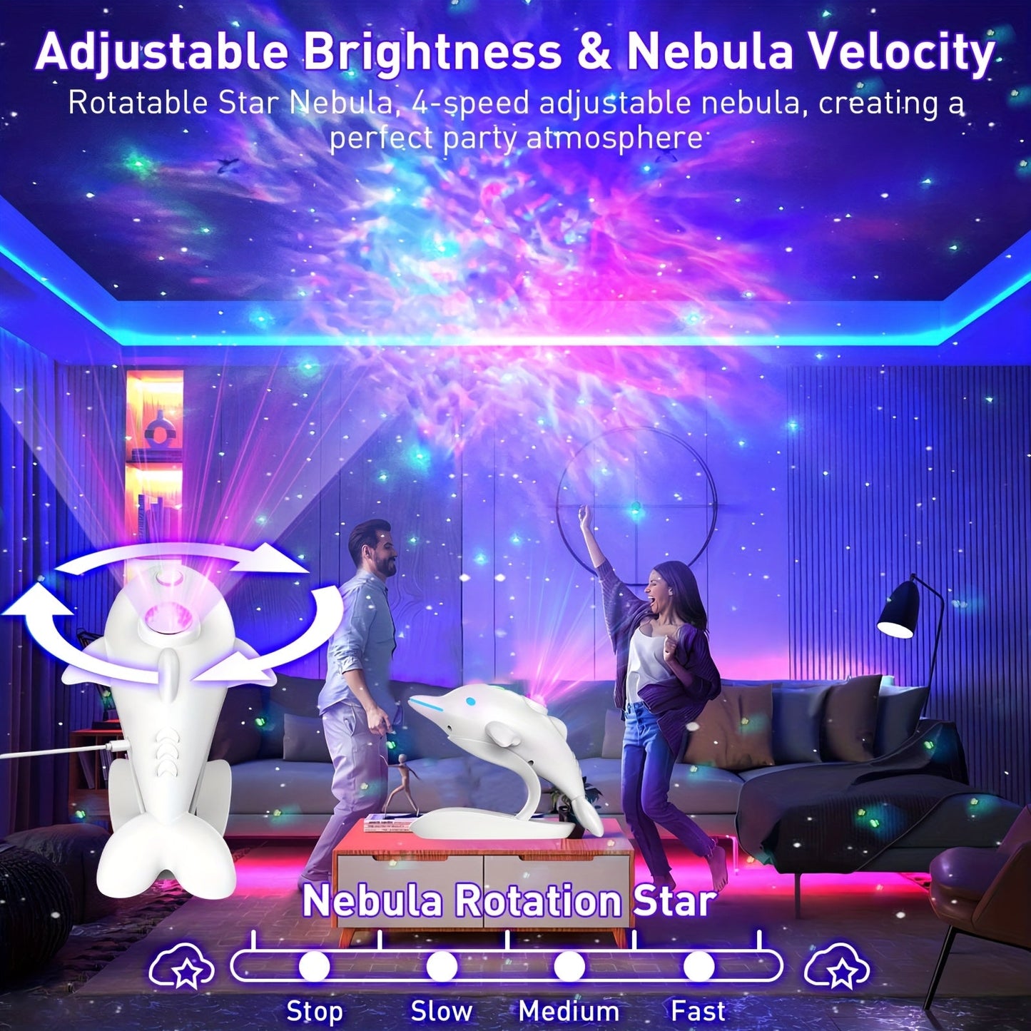 1pc Dolphin Galaxy Projection Lamp – USB Powered Starry Sky Light with Remote Control, 7 Adjustable Nebula Modes for Room Decoration My Store