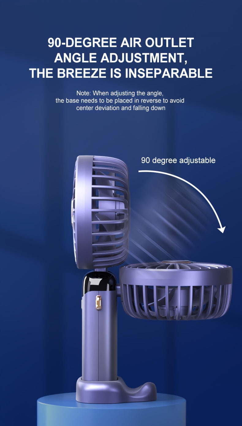 Compact USB Rechargeable Handheld Fan with Adjustable 90° Angle, Digital Display, Aromatherapy Holder, and Sleek Design – Portable Desktop Fan for Men, Women & Students (Purple & Blue/Black) My Store