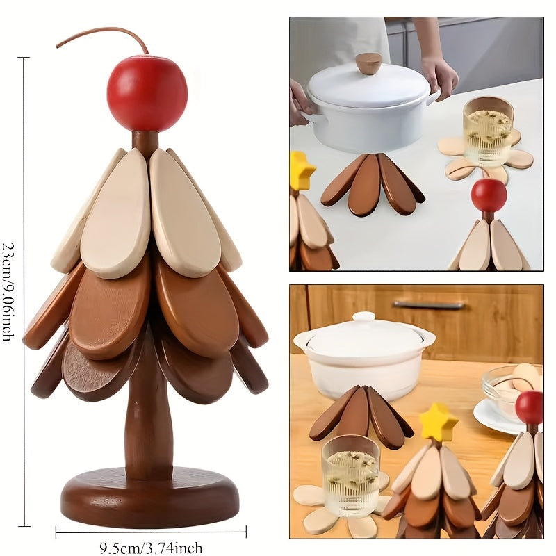 Like a Tree, Insulated Mats, Pot Holders, Coasters with Holders, Handmade Bamboo Tree Mat, Foldable Hot Vegetable Tree Mat, Christmas Tree Mat 5pcs Set