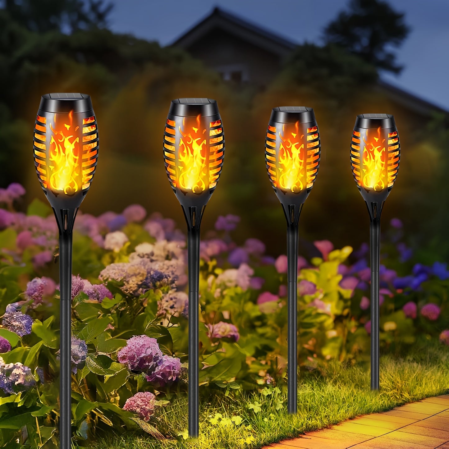 4/8/12pcs Solar Powered Flickering Flame Garden Lights – Torch Style Outdoor LED Landscape Lighting with Auto On/Off – 600mAh Solar Battery – YG488188