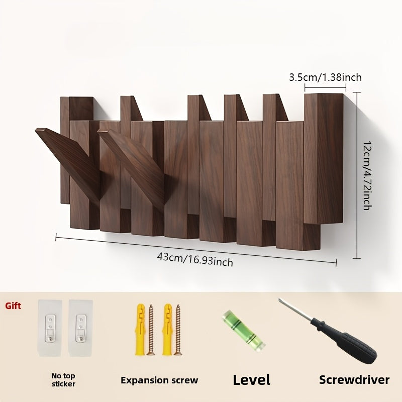Boho Wooden Wall Hooks – 6pc Foldable Piano Key Hanger for Jewellery & Hats
