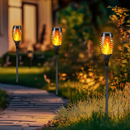 4/8/12pcs Solar Powered Flickering Flame Garden Lights – Torch Style Outdoor LED Landscape Lighting with Auto On/Off – 600mAh Solar Battery – YG488188