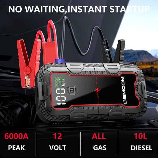 12V Car Jump Starter 6000A Peak – 26800mAh Lithium Power Bank with LED Light & LCD Screen, Supports Gas & Diesel Engines up to 10.0L My Store