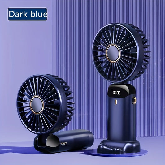 Compact USB Rechargeable Handheld Fan with Adjustable 90° Angle, Digital Display, Aromatherapy Holder, and Sleek Design – Portable Desktop Fan for Men, Women & Students (Purple & Blue/Black) My Store