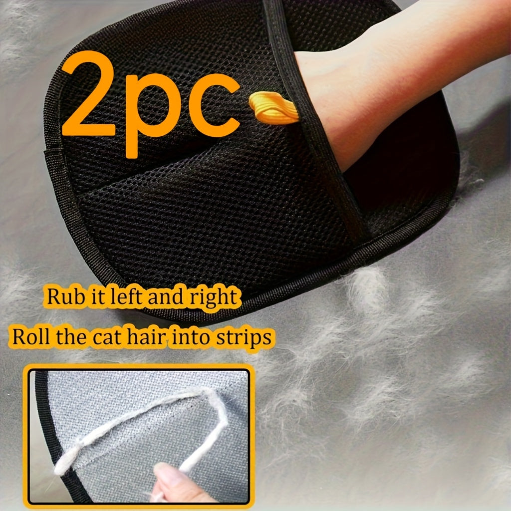 2pcs Pet Hair Remover Gloves, Dual-Sided Static Brush for Dogs & Cats, Efficient Grooming Mitt with Soft Nylon Bristles, Comfortable Hand Fit, Ideal for Long & Short Fur, Pet Grooming Supplie