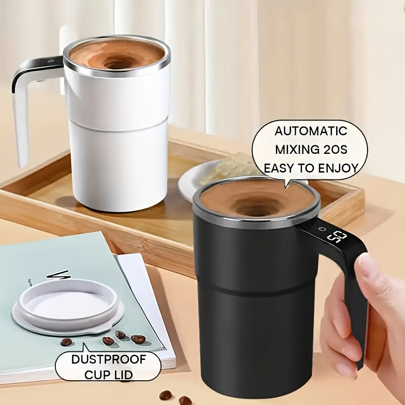 Self-Stirring Coffee Mug with Temperature Display – Automatic Travel Cup for Coffee, Chocolate, Milk, Mocha & Protein Powder