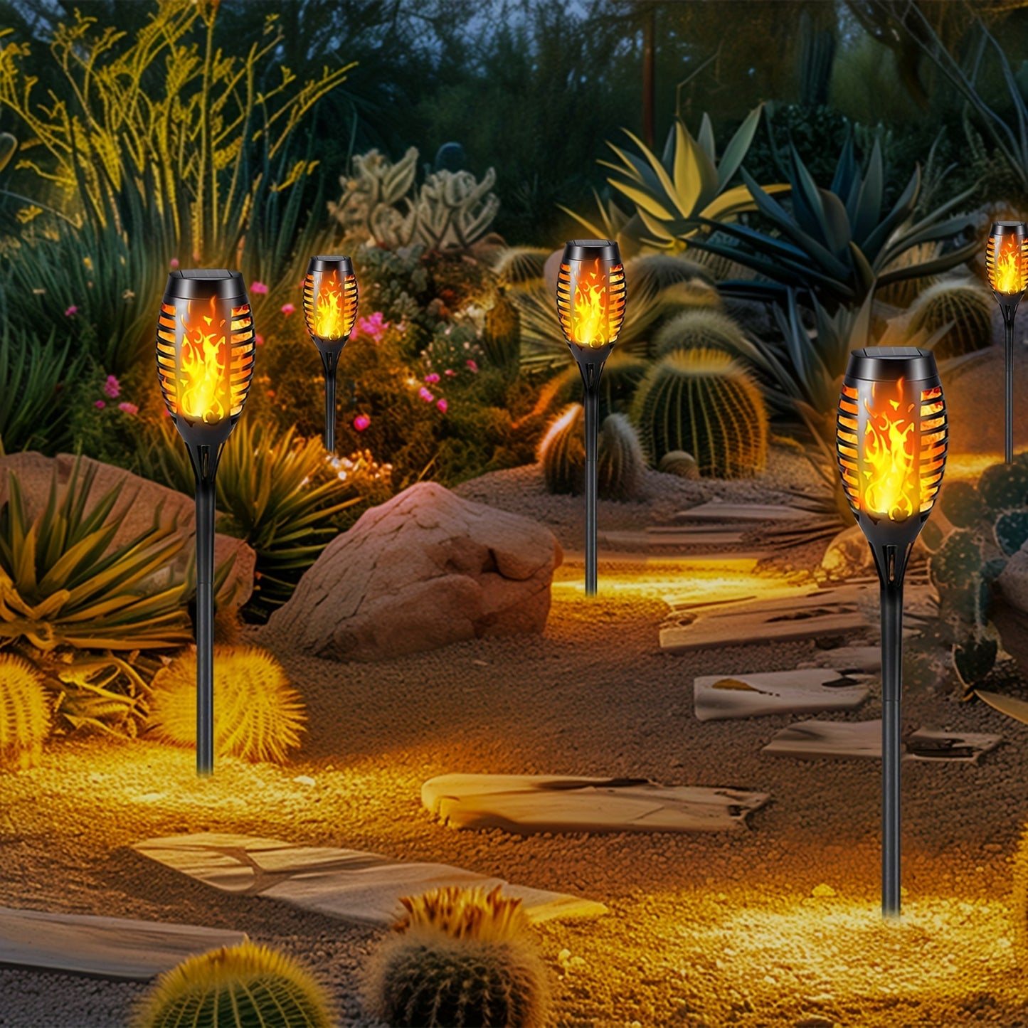 4/8/12pcs Solar Powered Flickering Flame Garden Lights – Torch Style Outdoor LED Landscape Lighting with Auto On/Off – 600mAh Solar Battery – YG488188