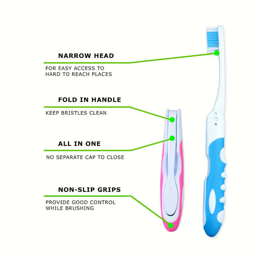 Full-Size Folding Toothbrush - Microfiber Bristles | Compact Travel Design