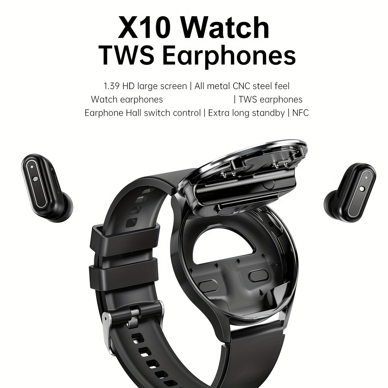 Men's Fashion Smart Watch & Earphones 2-in-1 | 1.39-inch HD Full Touch Screen | Wireless Calling, NFC, Multiple Sports Modes | Fitness Tracker with Built-in Headphones My Store