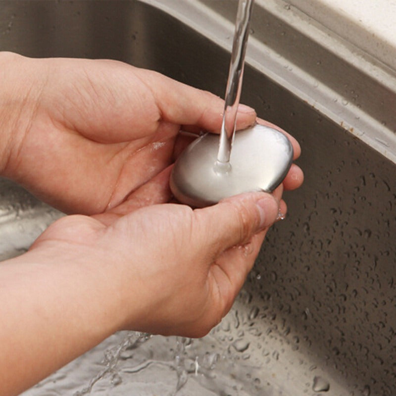 Stainless Steel Soap Bar – 1pc Oval Hand Soap for Garlic & Fish Odor Removal, Home Essential