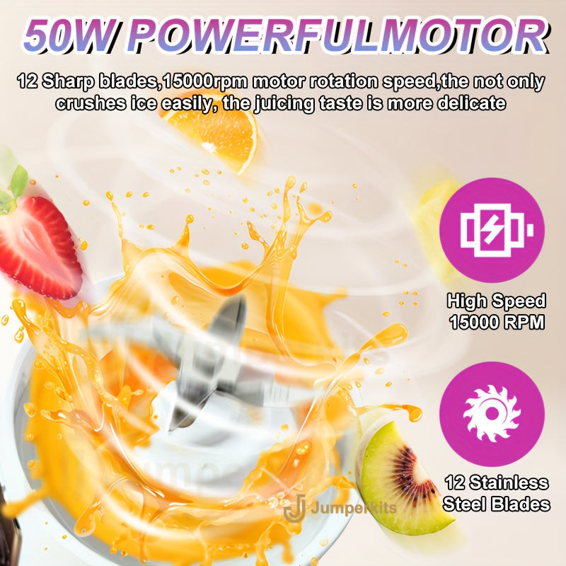 Portable High-Speed Ice Blender & Juicer – 50W USB Rechargeable, 3 Modes (Smoothie, Soup, Freeze), Auto Clean, 1500mAh Battery – Compact & Durable for Travel & Kitchen Use