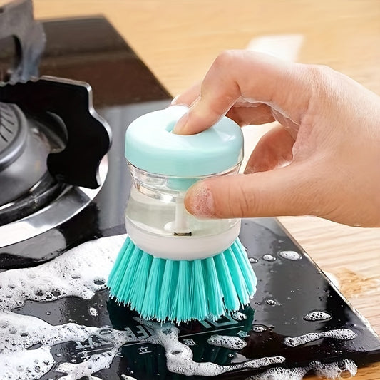 1pc, Kitchen Dishwashing Brush, Pot Washing Brush, Press Out Liquid, Handheld Cleaning Brush, Multifunctional Cleaning Brush, Cleaning Supplies, Cleaning Tool