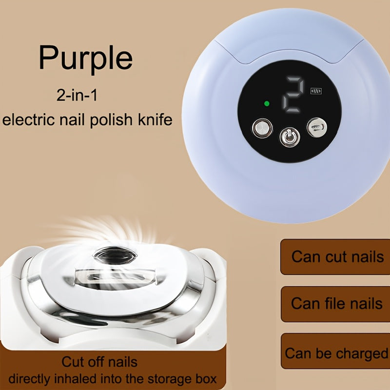 2-in-1 Electric Nail Clipper & Polisher with LED Light - USB Rechargeable 400mAh, Painless & Odorless Manicure Tool for Home or Salon, Ideal Gift for Her