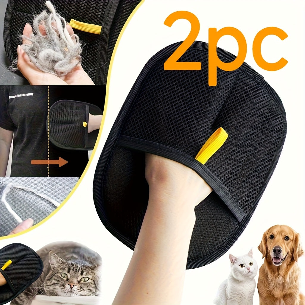 2pcs Pet Hair Remover Gloves, Dual-Sided Static Brush for Dogs & Cats, Efficient Grooming Mitt with Soft Nylon Bristles, Comfortable Hand Fit, Ideal for Long & Short Fur, Pet Grooming Supplie