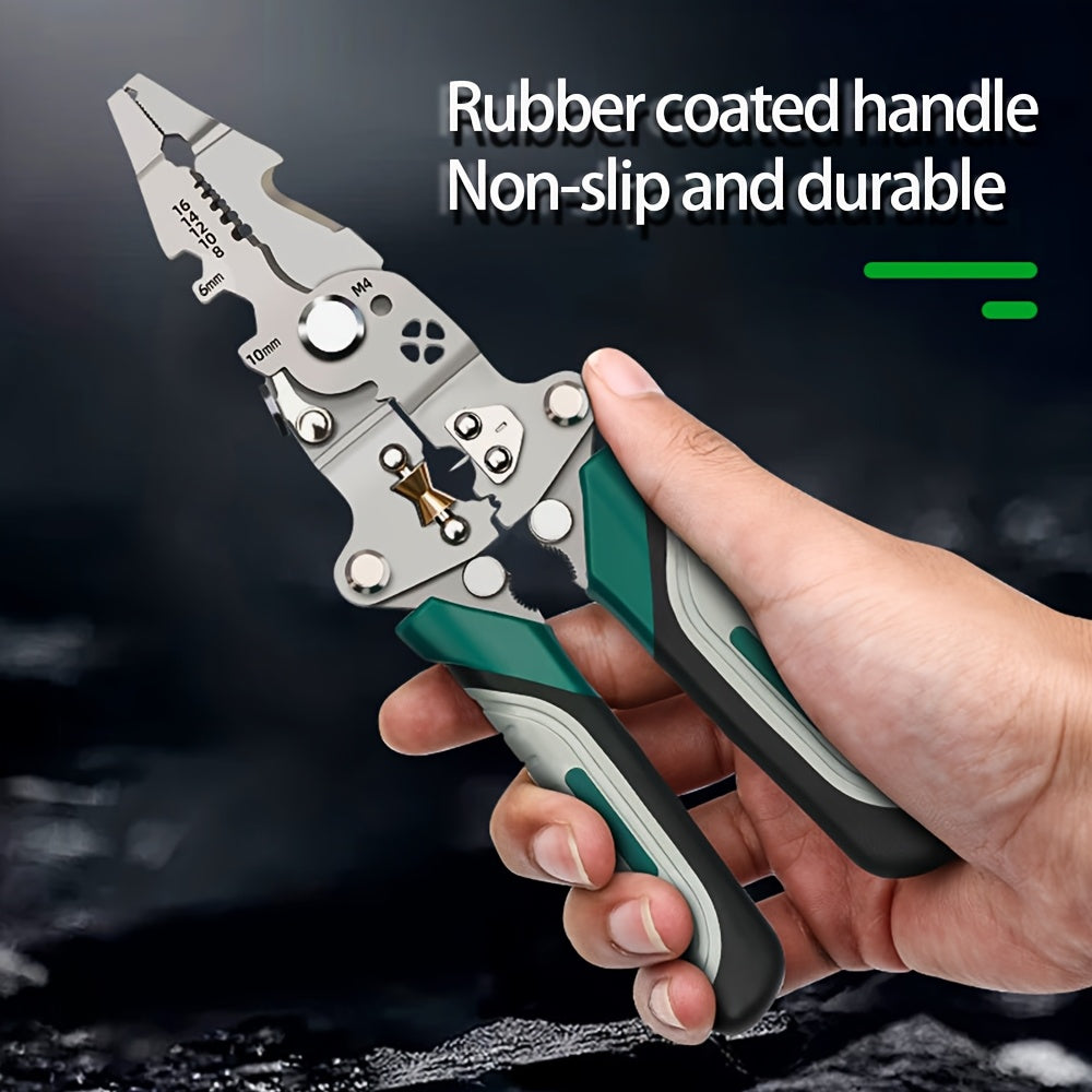 Foldable Multi-Tool Pliers for Electricians - Durable High Carbon Steel with Wire Strippers, Cutters, and Crimper - Compact Design for On-the-Go Electrical Work - Green & Gray Handles, Versatile Strippers | Ergonomic Handles Essiby
