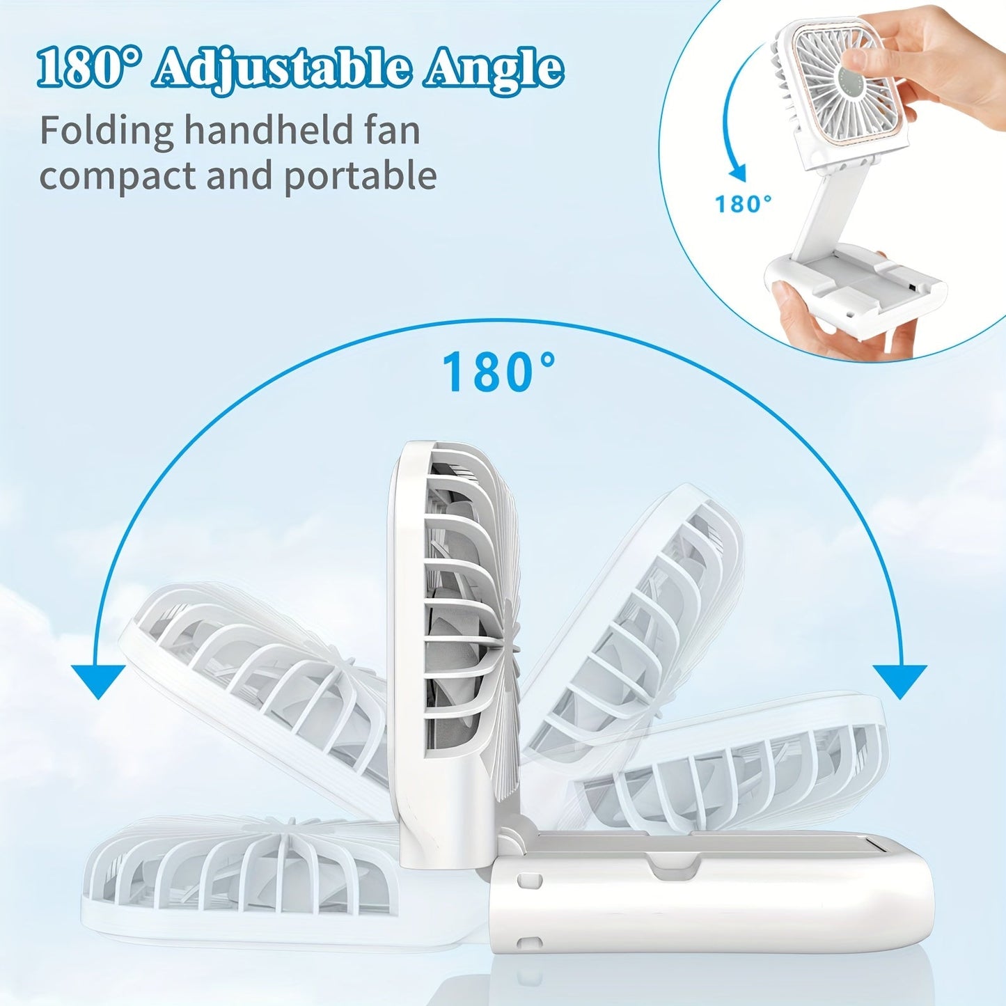 Portable Handheld Mini Fan with Digital Display - Ultra-Thin Folding Neck Fan, USB Rechargeable 3000mAh Battery, 180° Adjustable, 3-Speed, Perfect for Personal Cooling, Travel & Sports My Store