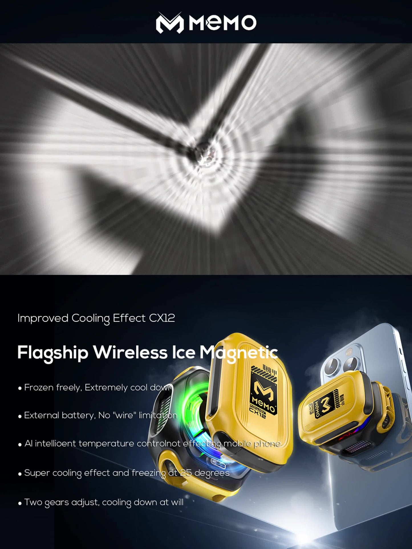 2025 MEMO CX12 Mobile Phone External Cooler – Split Type, Fast Cooling with Digital Display, Magnetic Detachable Design, USB Rechargeable Phone Cooling Device
