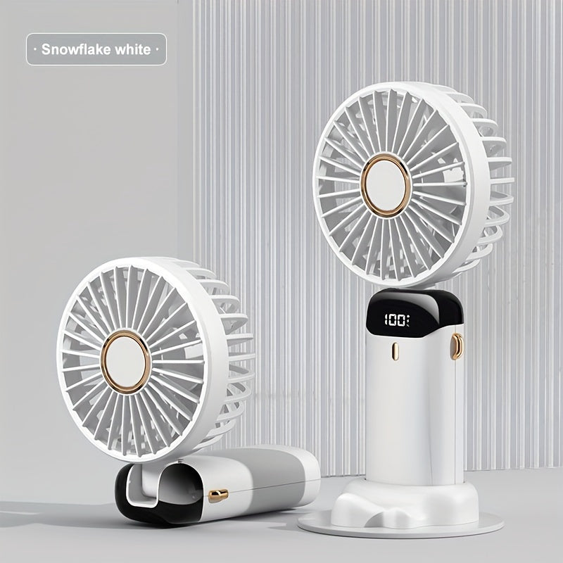 Compact USB Rechargeable Handheld Fan with Adjustable 90° Angle, Digital Display, Aromatherapy Holder, and Sleek Design – Portable Desktop Fan for Men, Women & Students (Purple & Blue/Black) My Store