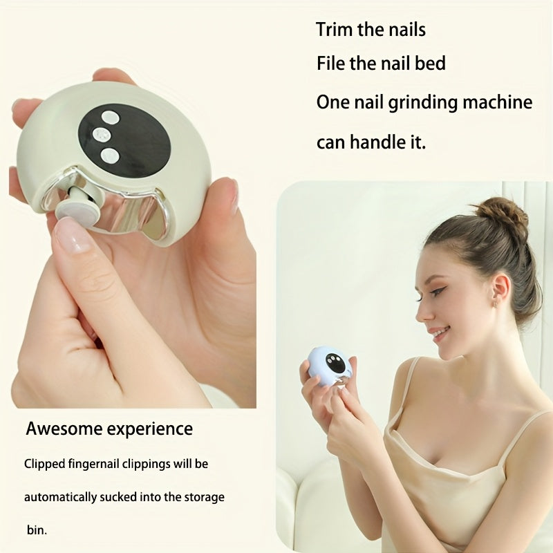 2-in-1 Electric Nail Clipper & Polisher with LED Light - USB Rechargeable 400mAh, Painless & Odorless Manicure Tool for Home or Salon, Ideal Gift for Her