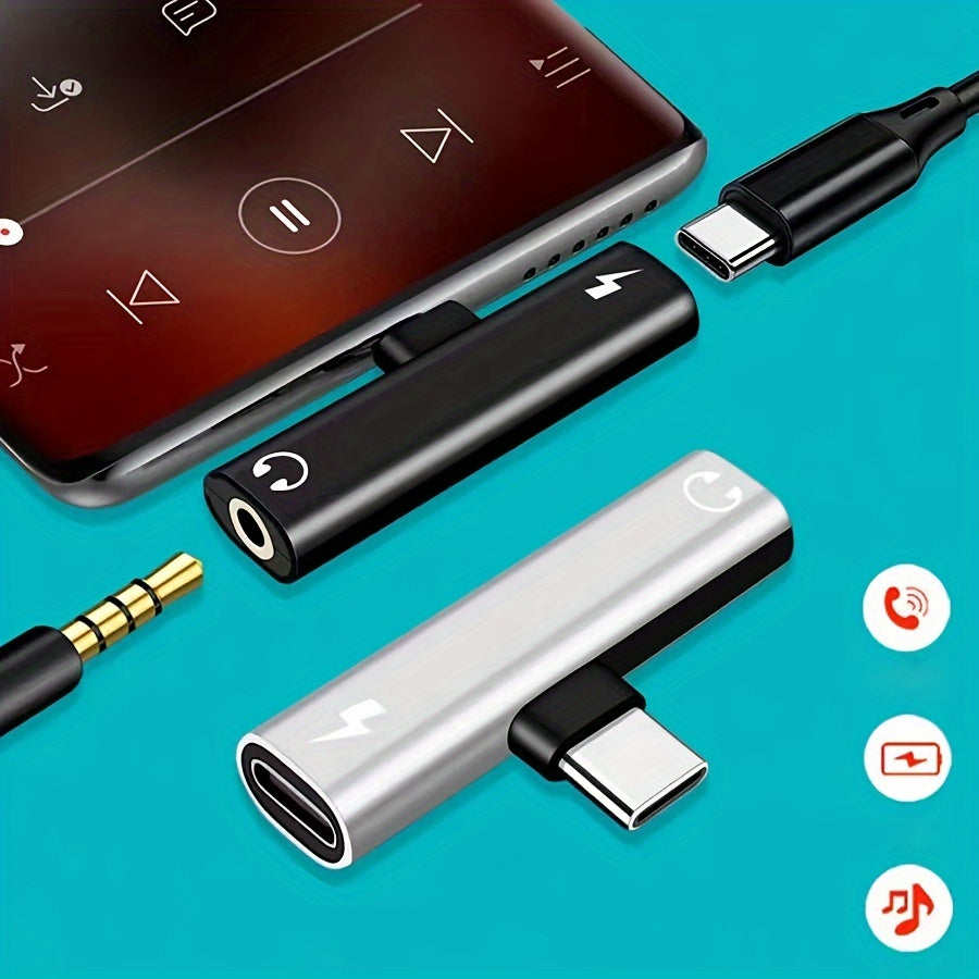 Compact 2-in-1 USB-C to 3.5mm Audio Adapter & Charging Extension – Flat Design, Digital USB Charging Compatible for iPhone 15/16 Pro, Xiaomi 13/14, Huawei My Store
